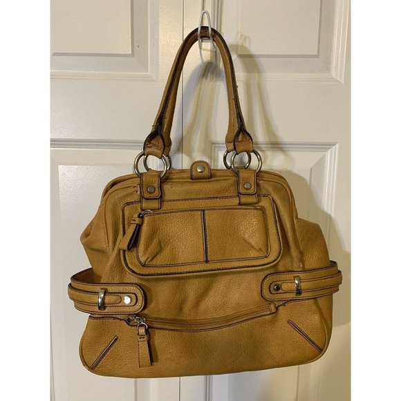 Medium JESSICA SIMPSON Gold Faux Leather Shoulder‎ HANDBAG  Distress - Picture 3 of 9